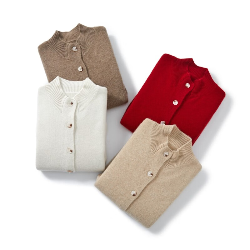 Pash Cashmere Sweater Women's Cardigan Half Turtle Collar 100% Cashmere 7-needle Thick Knitted Jacket PS-71 Bordeaux Red L (110-130 catties)