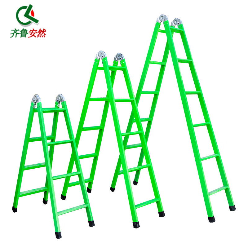 Qilu Anran Ladder Folding Ladder Multifunctional Outdoor Double Side Ladder Metal Ladder Portable Four Step Ladder Engineering Stair Herringbone Ladder Green 1.5 Meters