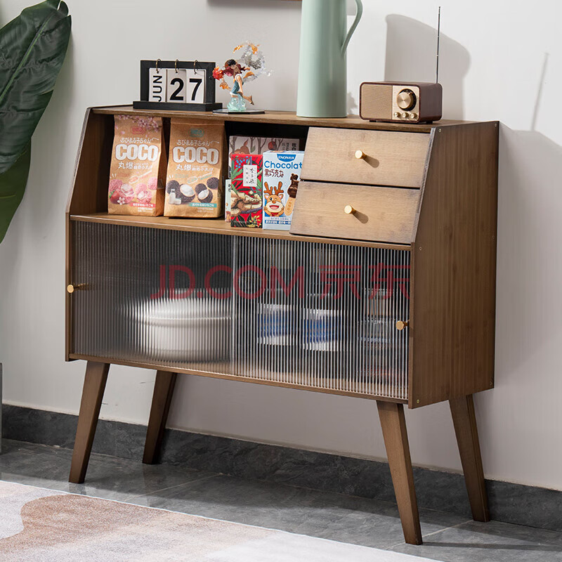 Bamboo Qianbiannan bamboo sideboard home living room storage cabinet kitchen cupboard tea cabinet wall wine cabinet storage multi-functional storage original color 68 long high foot sideboard