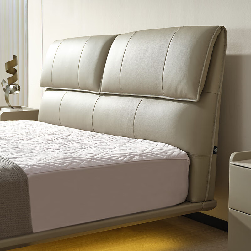 Mousse (de RUCCI) Leather Bed Suspended Bed Double Master Bedroom Queen Marriage Bed Dark Gray Suspended Bed-Light Strip Style 1.8*2m