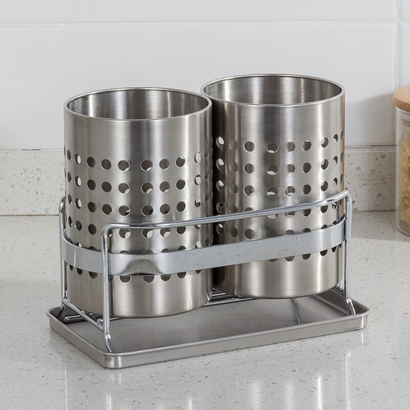 Ou Runzhe kitchen tableware storage basket chopstick cage stainless steel chopstick barrel spoon chopstick drain rack double barrel with chopstick cage stainless steel double barrel cutlery basket with tray