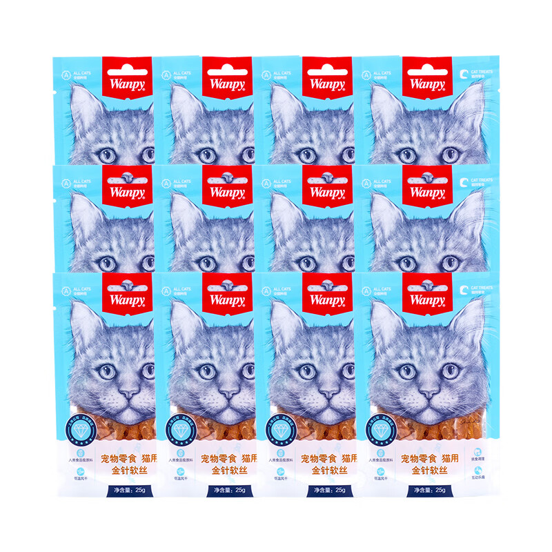 Wanpy Cat Snacks Chicken Golden Needle Soft Silk 300g (25g*12 bags) Adult Cat Snacks