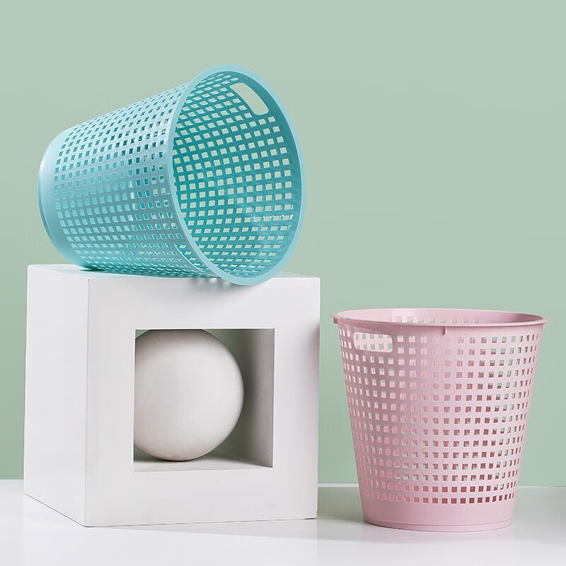 Camellia trash can household large and medium size waste paper basket dormitory trash basket living room bathroom toilet trash can large pink 1 piece without cover 8L