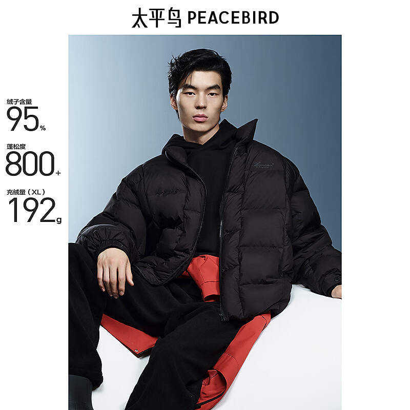 PEACEBIRD Men's Down Jacket Winter Short Coldproof Bread Jacket Trendy Casual Loose Jacket Black L