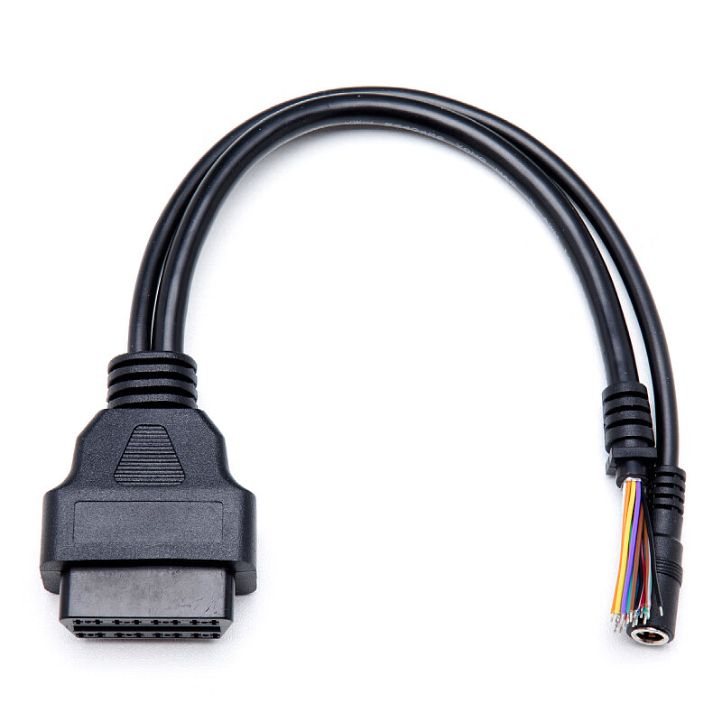 Car OBD line plug universal female DC detection interface 16-pin extension cable conversion connector 0.3 meter female open line with DC