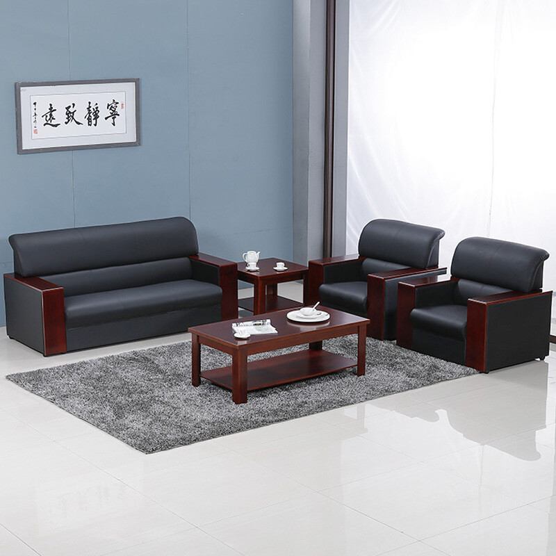 Chain Worker Simple Modern Office Sofa Reception Room Reception Sofa Reception Area Three-Seater Single-Seater Sofa Coffee Table Combination Black Xipi Three-Seater
