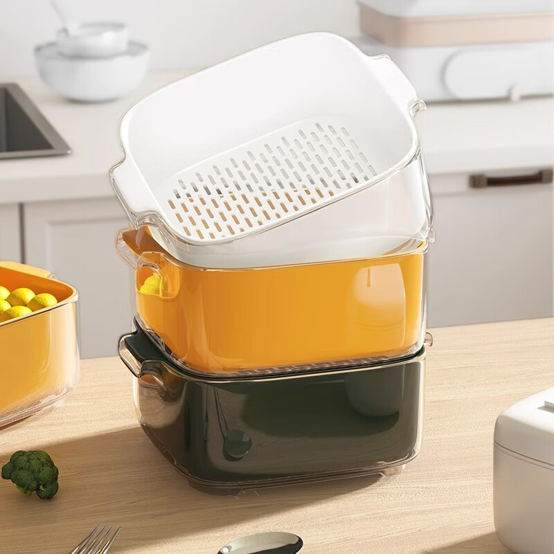 YOUQIN double-layered vegetable sink drain basket multi-functional kitchen household new fruit plate living room strainer basket washing vegetable basket thickened double-layered large mint green
