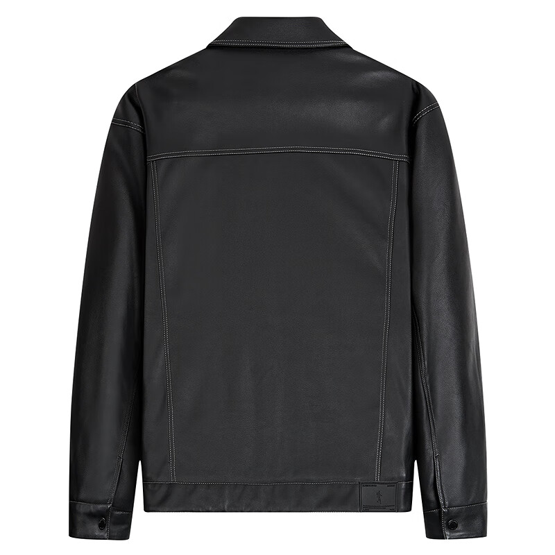 Dances with Wolves Goose Down Leather Jacket Topstitched Warm Down Jacket Workwear Men's Jacket Black 2XL(185)