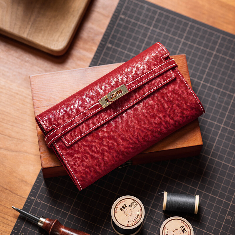 Stupid Xiaoyu Confess Birthday Gift Really Soft Cowhide Women's Wallet Coin Purse Multifunctional Card Holder Hand-sewn DIY Luoxia Red with Shoulder Strap Do It by Yourself