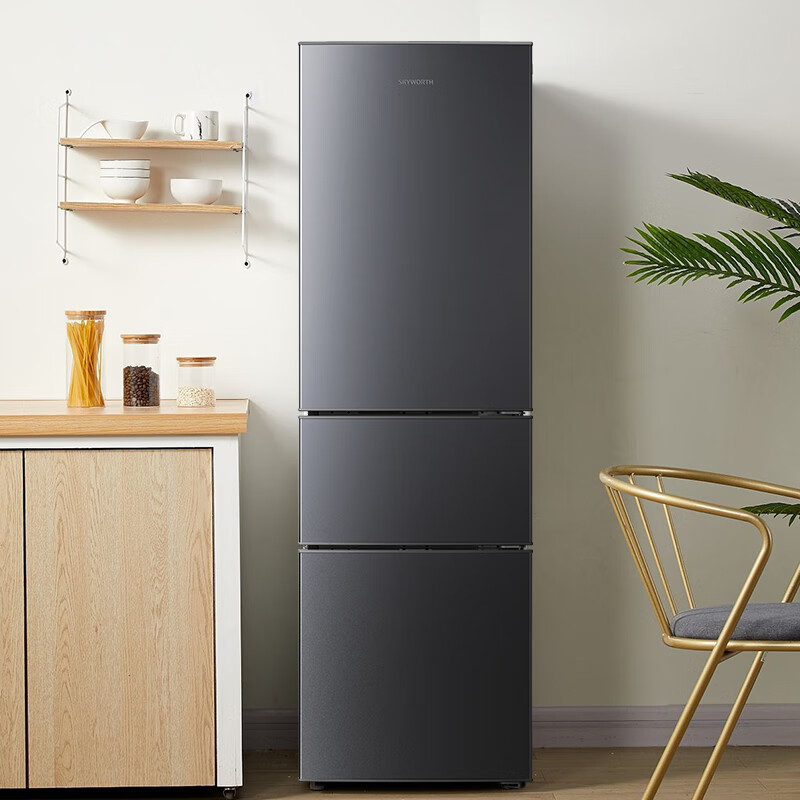 SKYWORTH 210 liter small refrigerator three-door household small refrigerator three-door three-temperature zone middle door soft freezing fresh-keeping power-saving bass P21TJ