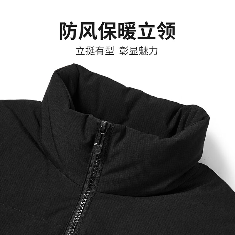 Dances with Wolves 90% Goose Down Autumn and Winter Warm Locking Stand Collar Work Jacket Men's Down Jacket 001 Black 175