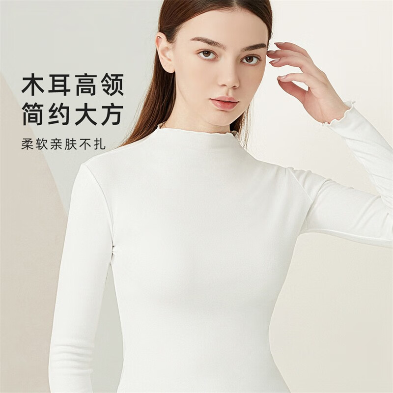 ALDOLA Half Turtle Collar Bottoming Shirt Women's Velvet Thickened Long Sleeve Slim Fit Autumn and Winter Warm Inner Basic Top White 2XL