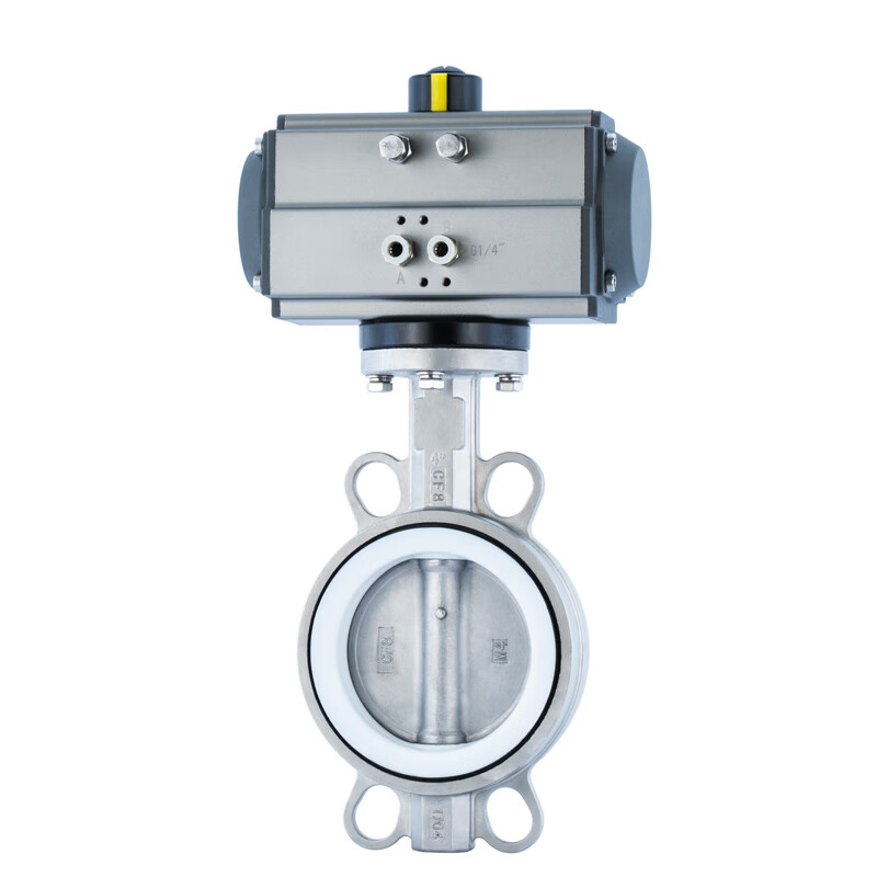 Nanva AT D671F 16P pneumatic full stainless steel wafer-type soft seal lined PTFE butterfly valve DN80