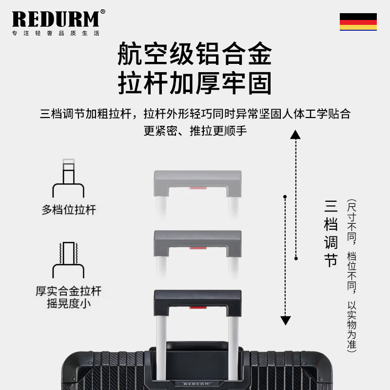REDURM all-aluminum-magnesium alloy large-capacity suitcase, lightweight boarding suitcase, business trip trolley case, high-looking obsidian black - flagship 3D pattern scratch-resistant and wear-resistant hard case 20 inches - boarding