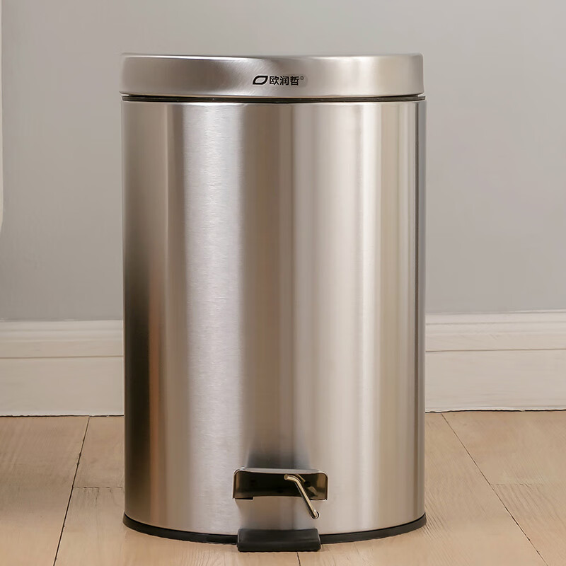 Ou Runzhe Trash Can 7L Brushed Stainless Steel Sanding Slow Down Cover Flip Foot Pedal Quiet Office Living Room Bedroom Round Commercial Garbage Basket Pedal Round Trash Can