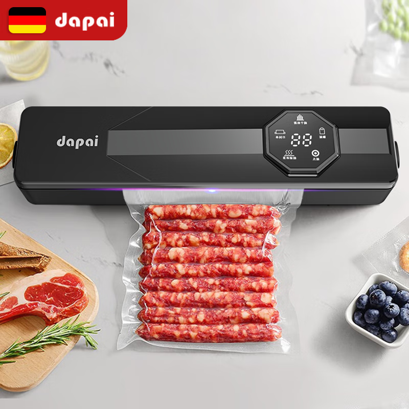 Dapai German vacuum sealing machine bacon small vacuum packaging machine food fully automatic vacuum machine wet and dry commercial vacuum fresh-keeping packaging machine DS1500 black (free vacuum bag with order)