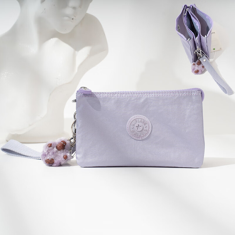 Keplin Keplin Waterproof Handbag Women's Summer Mini Fashion Casual Clutch Solid Color K Monkey Mobile Phone Coin Purse Metallic Purple + Hairy Monkey Pendant