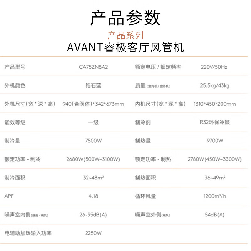 COLMO household central air-conditioning duct machine one-to-one AVANT Rui large 3 hp/1.5 hp/small 4 hp Frequency conversion new level of energy efficiency Living room embedded energy-saving air conditioner subsidy Large 3 hp First level energy efficiency 75 duct machine Popular store products Ruiji