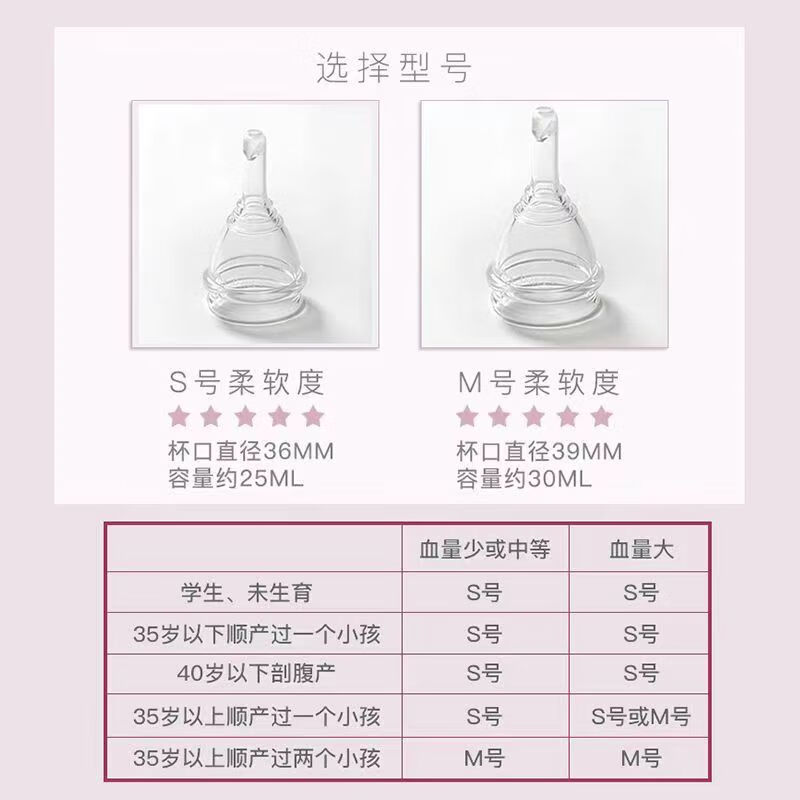 AIWO Beibei Menstrual Cup Silicone Drainable Menstrual Cup, a magical device for aunties to prevent side leakage during menstrual period and can be used for swimming. The second generation new model can drain liquid. Transparent powder + gift pack M size