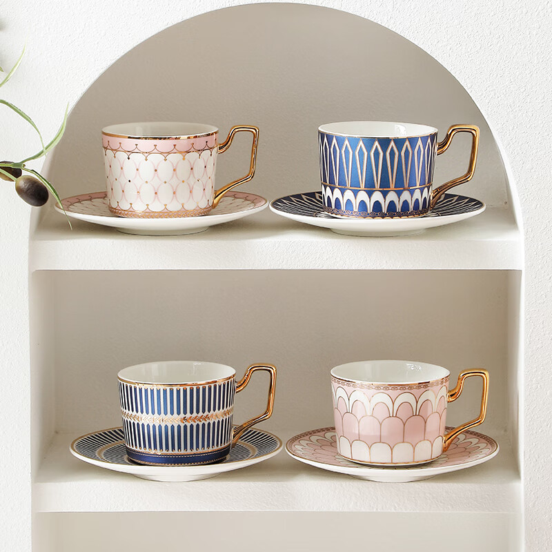 WOOCH Housewarming Gift Coffee Cup Wedding Gift for Couple Cup New Wedding Box Couple Cup Pair of Souvenirs Light Luxury Victoria Pair of Cups - Wheat Ear Pink + Wheat Ear Blue + Red