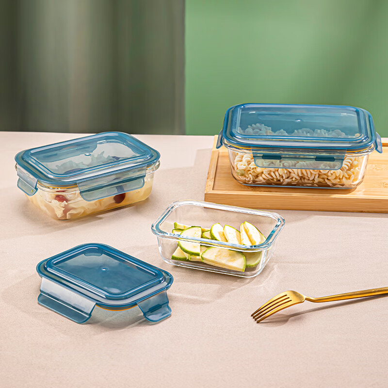Leweishi high boron glass lunch box, microwaveable lunch box, lunch bowl, refrigerator crisper box, Lexian integrated lid 400ml+640ml two sets
