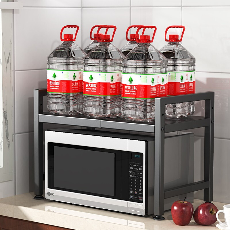 Benwang (BW) kitchen rack microwave oven rack countertop retractable rice cooker rack kitchen utensils storage rack extra thick double layer telescopic 40-64CM + full accessories