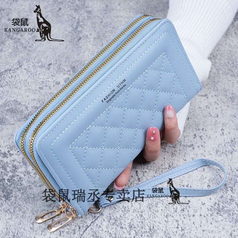 Kangaroo Wallet Women's 2023 New Long Style Women's Hand-held Korean Style Casual Mobile Phone Bag Double Zipper Wallet Large Capacity Card Holder Black