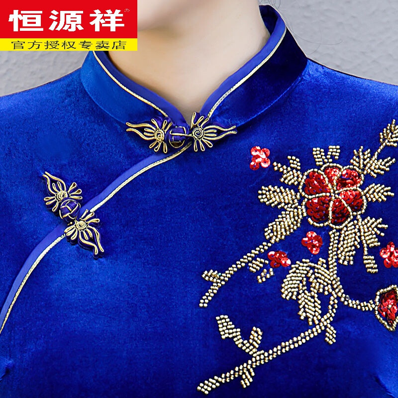 Hengyuanxiang brand Xi mother-in-law wedding long cheongsam 2025 new mother's wear retro Chinese style dress 40 years old to cover the belly, wine red 4XL 125-138 catties