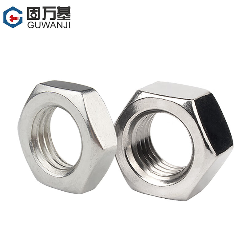 Guwanji 304 stainless steel fine thread thin hexagonal nut, hexagonal filament nut collection, flat thin fine thread hexagonal nut M8*1.0 thread 10 pieces thin section