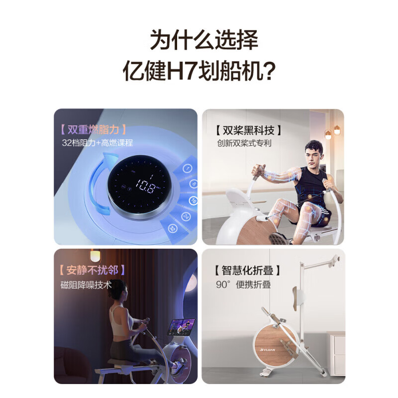 Yijian H7 rowing machine home fitness equipment foldable smart magnetic control indoor super non-water resistance premium version - magnetic control unplugged - sculls rowing/