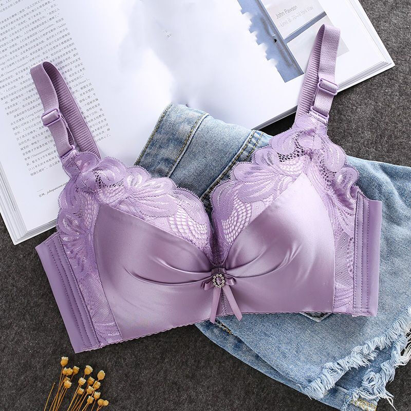 Modal Big Red Underwear Women's Zodiac Year Horse Year Small Breast Gathering Thickening Showing Big Upper Support Side Tie Wedding Bra Set Burgundy Set 80A 36/80AB Thickened 5C