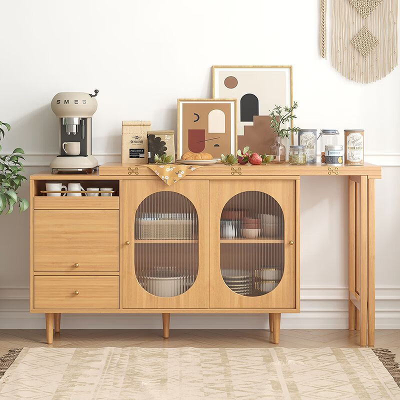 Ruffman solid wood folding dining table and sideboard integrated Japanese-style small apartment wall-mounted multi-functional storage extendable dining table and sideboard integrated folding dining table