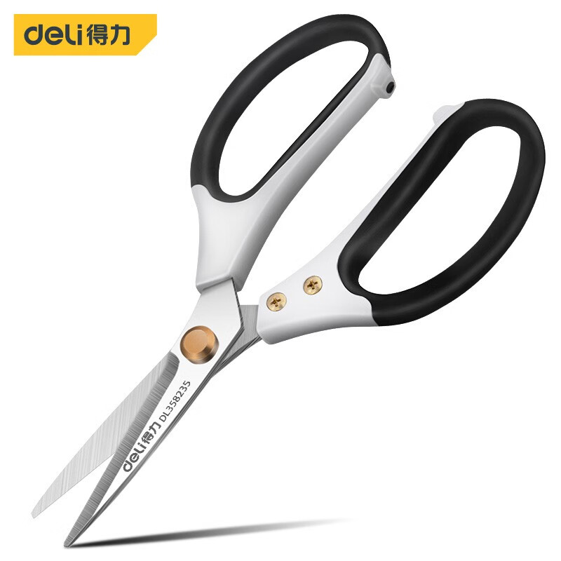 Deli strong stainless steel scissors 235mm office kitchen unboxing multi-functional scissors scissors household industrial scissors industrial scissors-9.5 inch SK5 chrome-plated blade