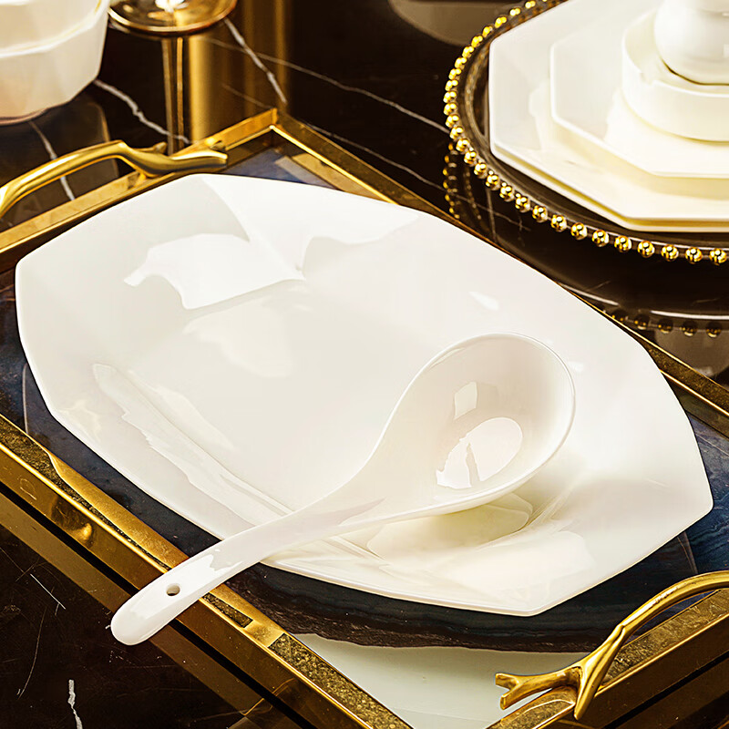 NINE CRANES high-end bowl and dish set household bone china bowl and plate pure white housewarming gift Jingdezhen tableware complete set light luxury 80 pieces set for 10 people high-end brocade box