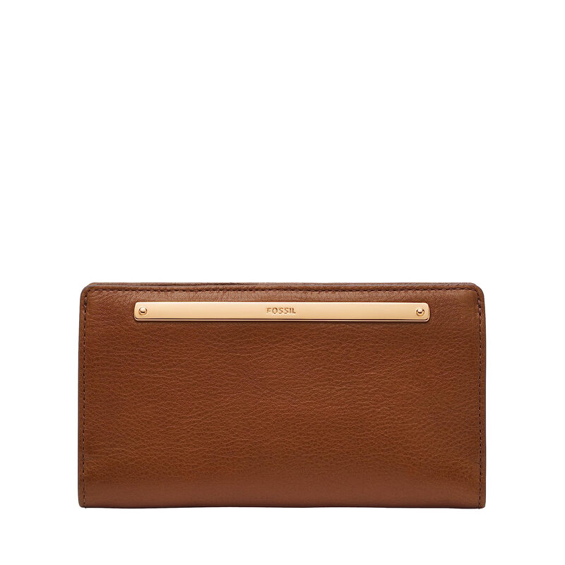Fossil Women's Bifold Leather Wallet Fashionable Simple Luxury Wallet Classic Style Birthday Gift Brown W/ Gold One Size