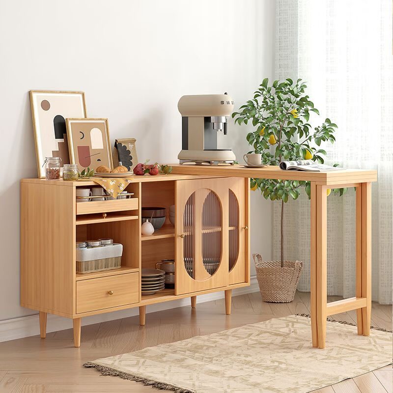 Ruffman solid wood folding dining table and sideboard integrated Japanese-style small apartment wall-mounted multi-functional storage extendable dining table and sideboard integrated folding dining table