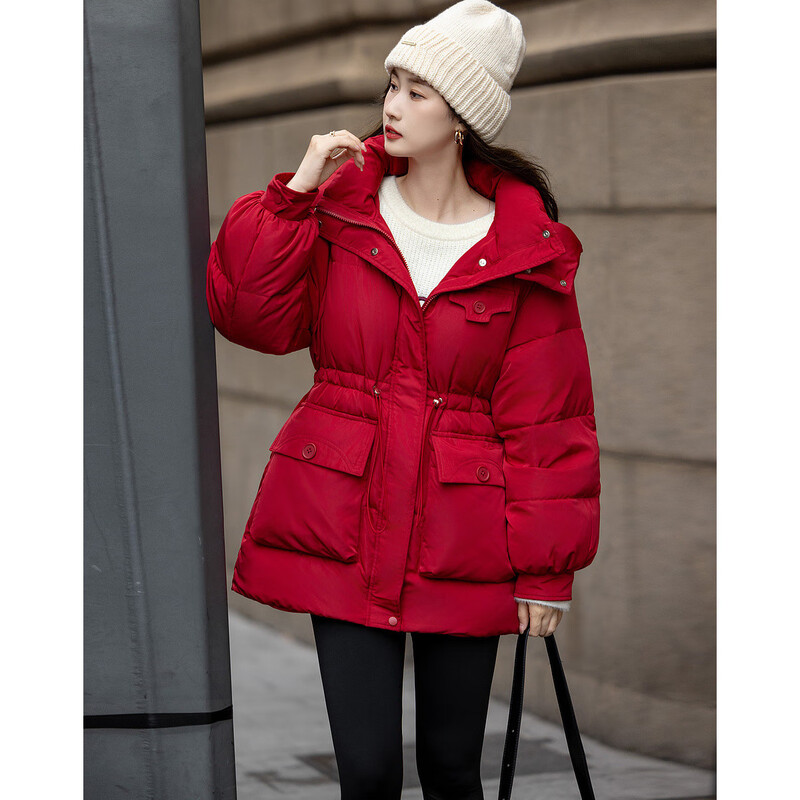 Demana high thermal insulation shirt, winter cold weapon 90 duck down adjustable waist, large patch pockets, down jacket for small women