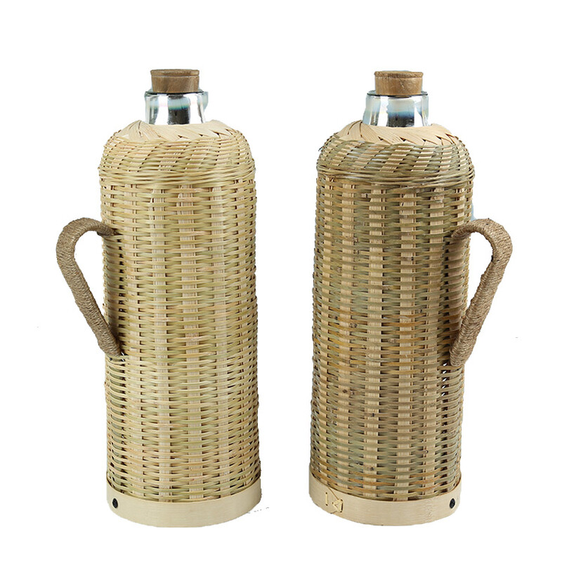 Mitele bamboo thermos shell, old-fashioned retro thermos, leather thermos bottle, restaurant boiling water bottle cover, 1ml yellow silk, 5 pounds, 2-L model without liner