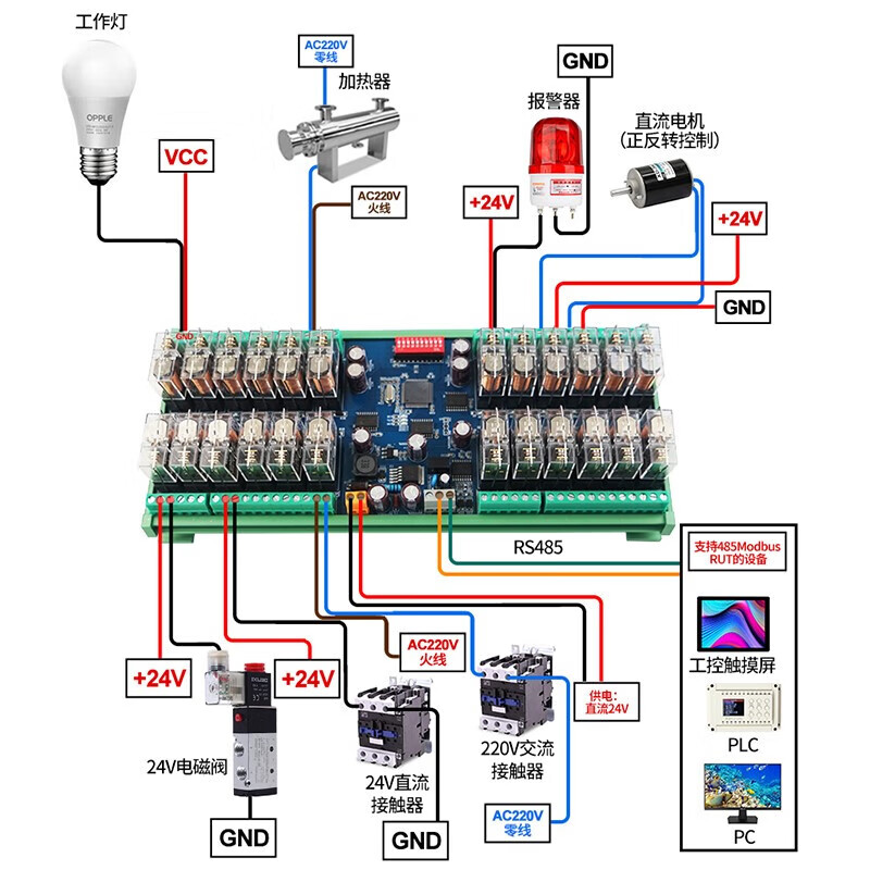 RS485 communication relay module 24V switching output module supports Modbus protocol with address 4-way RS485 communication relay output module 10 DC24V