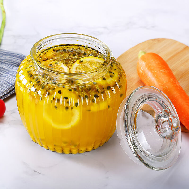 Fluqi sealed jar glass storage jar honey lemon food can bottle pickle jar small pickle jar with lid bottle glossy 2200ml 2 pieces