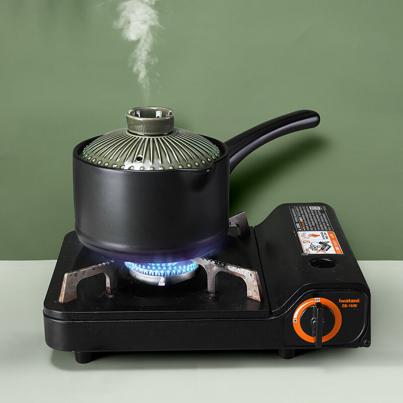 Pottery King single-handled casserole dry-fired non-cracking soup stew pot porridge small size 1-2 people long-handled ceramic milk pot with handle blue stripe single-handled milk pot 1.5L