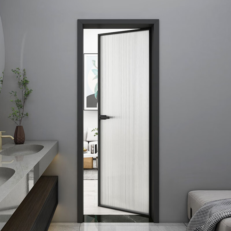 Renjuyi extremely narrow bathroom door toilet door titanium magnesium aluminum alloy gray oil sand Changhong glass toilet bathroom door 16 extremely narrow series 1