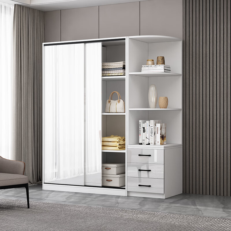 Sumpton Wardrobe Home Bedroom Sliding Door Cabinet Simple Wardrobe Storage Large Wardrobe Three Doors 200 Three Door Main Cabinet + Top + Side Cabinet Length 240 Height 240 Fashion Lines (Paint-Free Board)