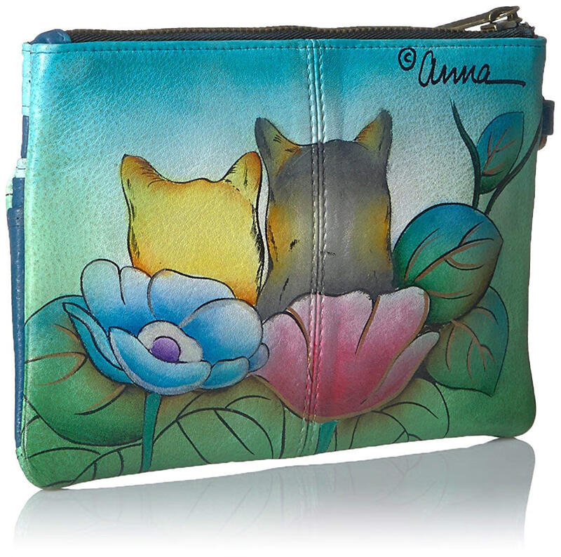 Anna by Anuschka Hand Painted Women's Leather Wristband Storage Wallet, Two Cats Two Cats One Size