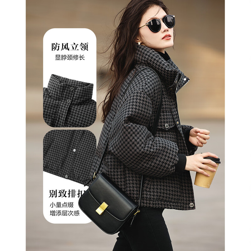Demana fluffy bun winter 90% duck down stand collar loose down jacket women's short coat dark gray XL