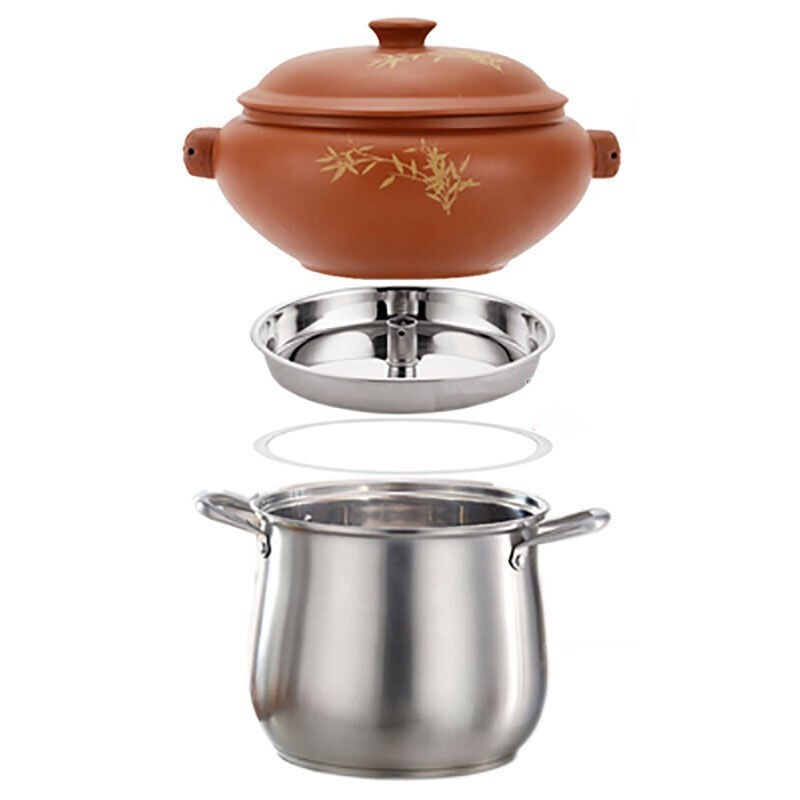 Steam pot chicken steam pot special bottom pot Yunnan Jianshui steam pot hotel commercial health purple clay soup pot household steamer 304 stainless steel compound bottom bottom pot 1 layer 1cm