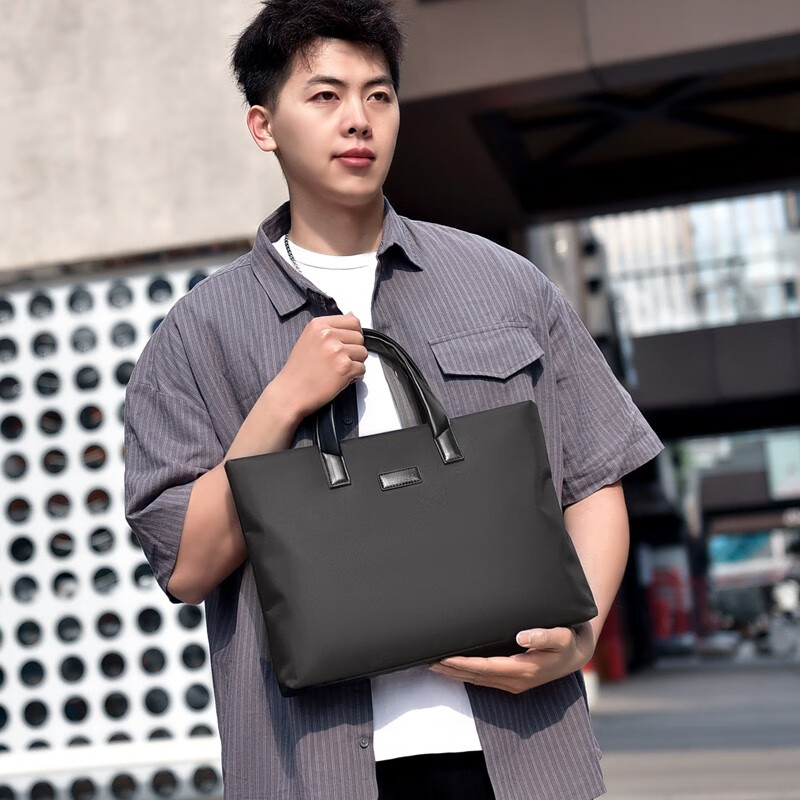 Kangaroo briefcase men's business laptop bag large capacity business trip office handbag waterproof men's bag black 14 inches