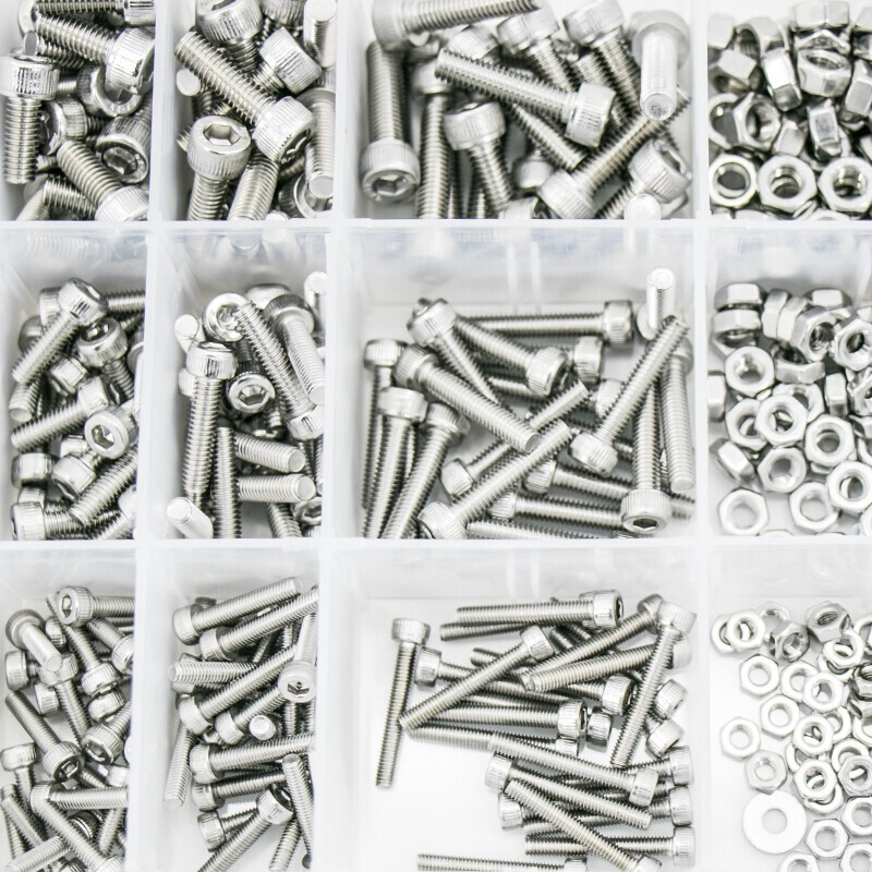 Hasdick Beijing warehouse delivery 304 stainless steel combination screws, hexagon socket screws, nuts and gaskets combination set, D type 15 grid DIN912 cup head screws 720pc