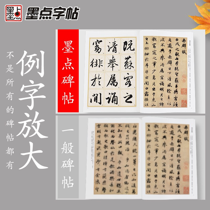 Ink dot copybook, calligraphy brush calligraphy, Zhao Mengfu's before and after Chibi Fu of Luo Shen, high-definition enlarged comparison version of classic stele calligraphy from past dynasties, simplified marginalia, running script calligraphy on stele calligraphy