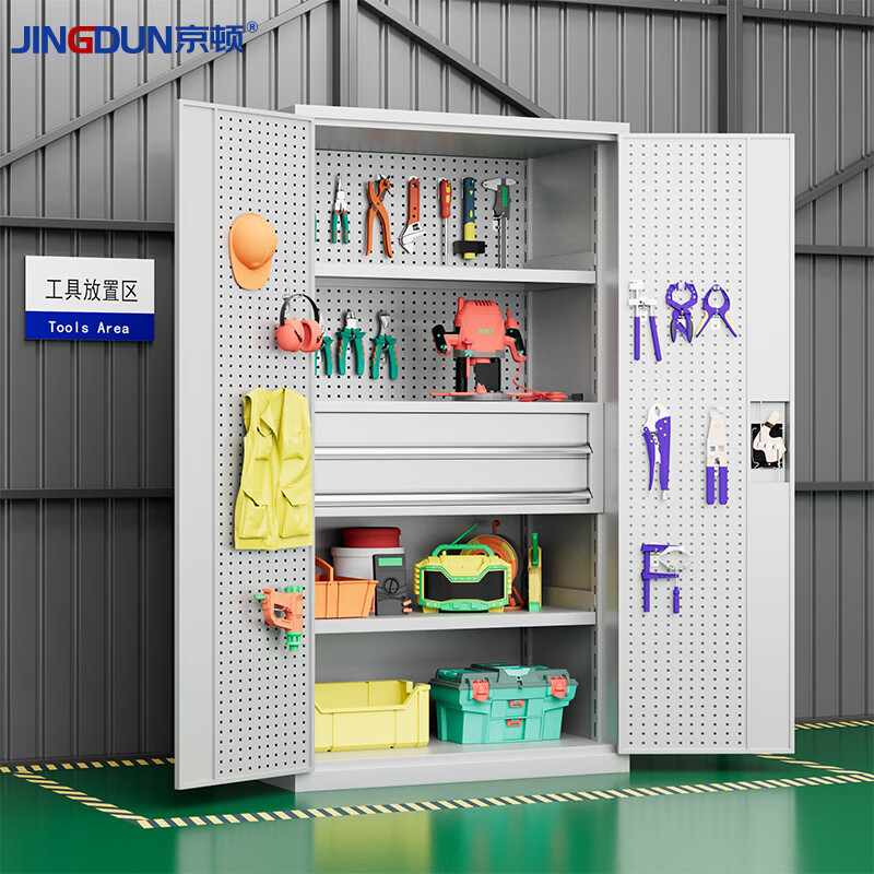 Kingdon Tool Cabinet Workshop Heavy Tool Storage Cabinet with Hanging Plate Hardware Parts Cabinet Tool Storage Cabinet C Type White (Including Basic Accessories)